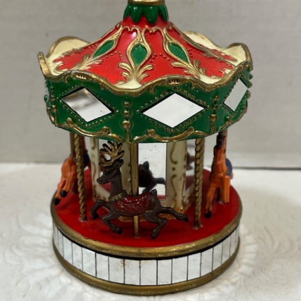 VTG 1991 Noma Carousel Merry Go Round Mirror Christmas Plastic Ornament 4" Tall